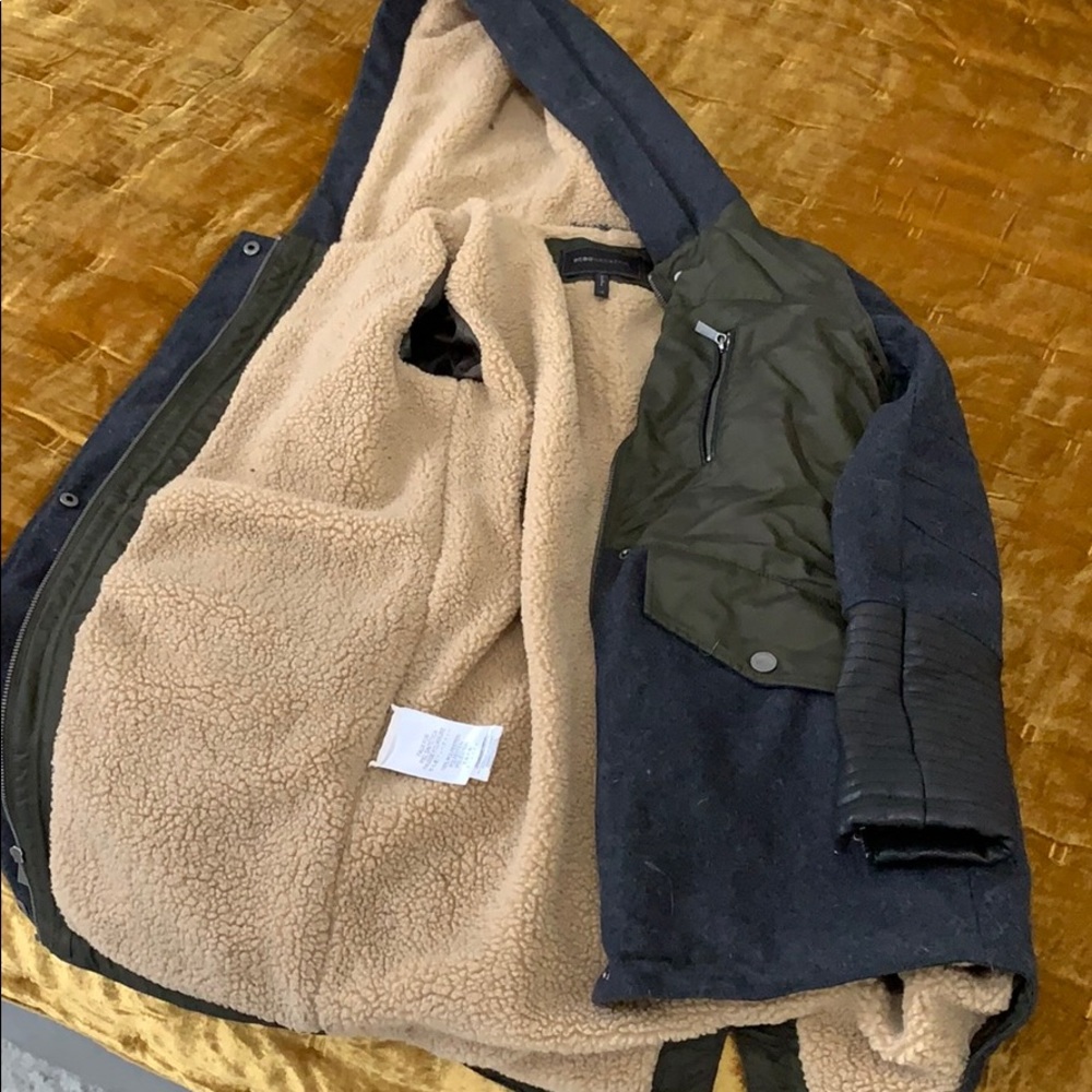 BCBG wool, leather coat.